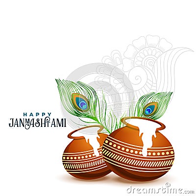Happy janmashtami background with matki and makhan Vector Illustration