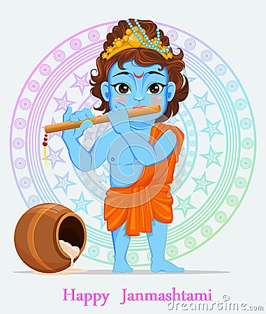 Happy Janmashtami. Celebrating birth of Krishna. Vector Illustration