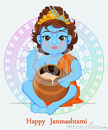 Happy Janmashtami. Celebrating birth of Krishna Vector Illustration