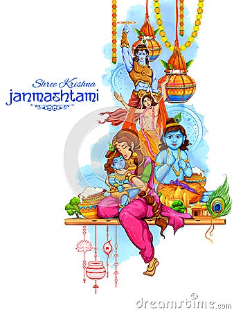 Happy Janmashtami festival background of India Vector Illustration