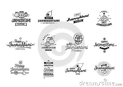 Happy Janmashtami festival typographic vector design. Vector Illustration