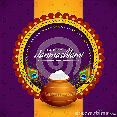 Happy janmashtami greeting design with dahi and handi Stock Photo