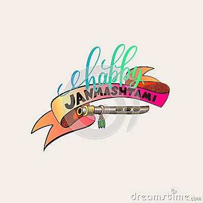 Happy janmashtami hand lettering inscription logo design Vector Illustration