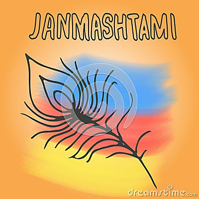 Happy Janmashtami. Indian fest. Dahi handi on Janmashtami, celebrating birth of Krishna. Watercolor abstract background. Template Vector Illustration