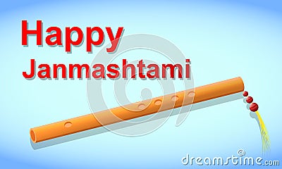 Happy Janmasthami. Flute and light blue background Vector Illustration