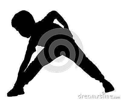 Happy joyful kid, little boy doing exercises, silhouette. Cartoon Illustration