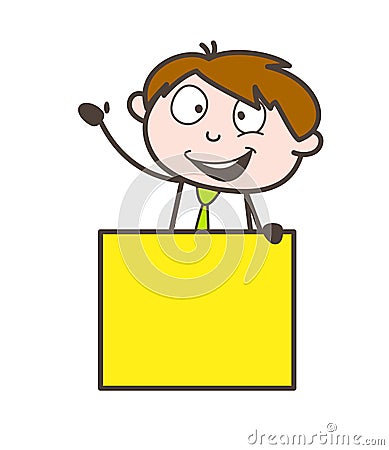 Happy Joyful Salesman with Ad Banner Vector Illustration Stock Photo