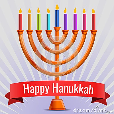 Happy judaic hanukkah concept background, cartoon style Vector Illustration