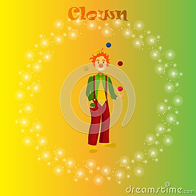 Happy juggling circus clown. Vector Illustration