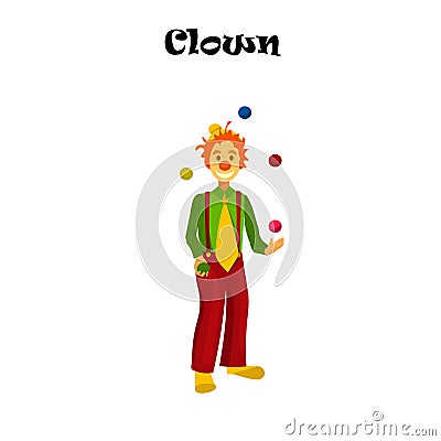 Happy juggling circus clown. Vector Illustration