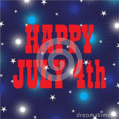 Happy july 4 on fireworks and stars Stock Photo