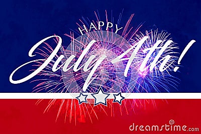 Happy July 4th Greeting with red and blue background Stock Photo