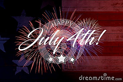 Happy July 4th Greeting with red and blue background Stock Photo