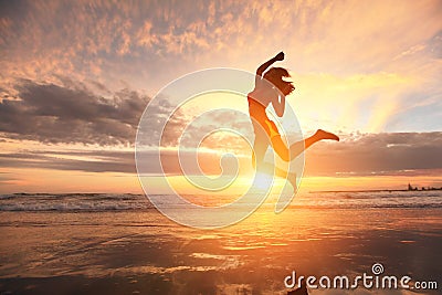 Happy jump sport woman Stock Photo