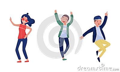 Happy Jumping Boys and Girls Vector Illustrations Vector Illustration