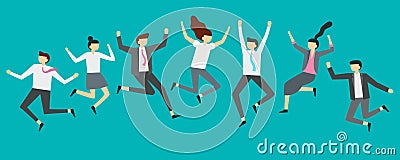 Happy jumping business people. Excited office team workers jumping at employees party, smiling professionals jump vector Vector Illustration