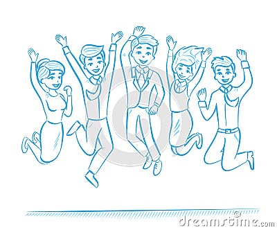 Happy jumping businessmen. Vector Illustration