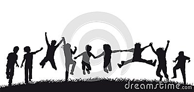 Happy jumping children silhouettes Vector Illustration