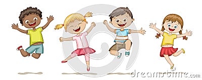 Happy Jumping Kids Vector Illustration