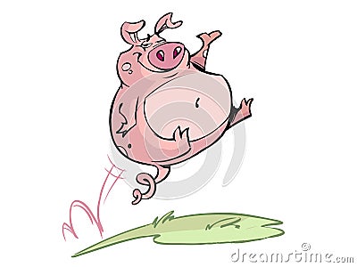 Happy jumping pig Stock Photo