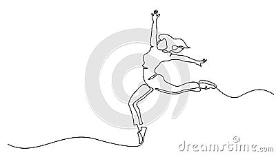 Happy jumping woman. Continuous one line drawing Vector Illustration