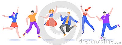 Happy jumping young people. Excited student characters, happy teenagers and joyful people jumped together, happy jumping Vector Illustration