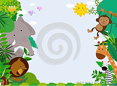 Happy jungle animals with copy space Vector Illustration