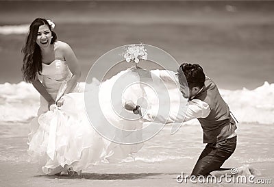 Happy just married young couple celebrating and have fun Stock Photo