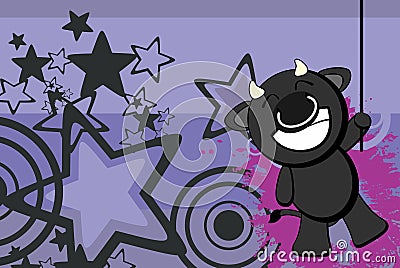 Happy kawaii black bull cartoon background Vector Illustration