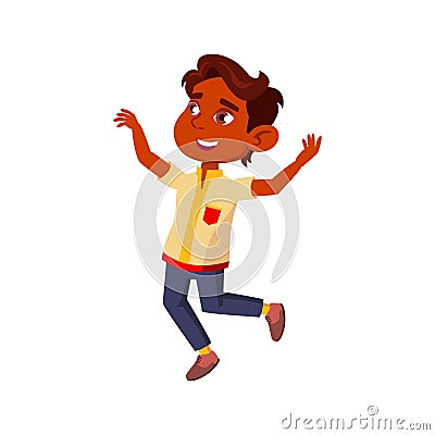 Happy Kid Boy Dancing And Walking Outdoor Vector Vector Illustration