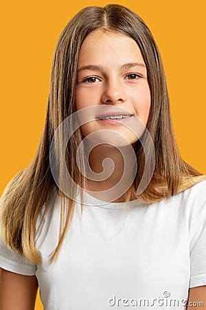 Happy kid portrait positive attitude calm girl Stock Photo