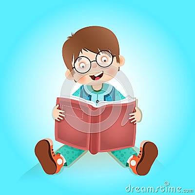 Happy kid reading book Vector Illustration