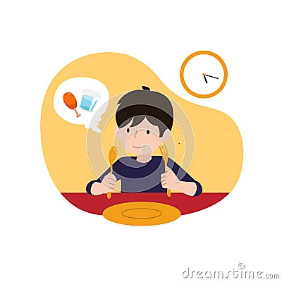 A happy kid ready for iftar time or break fasting vector illustration. children`s ramadan activity concept design Vector Illustration