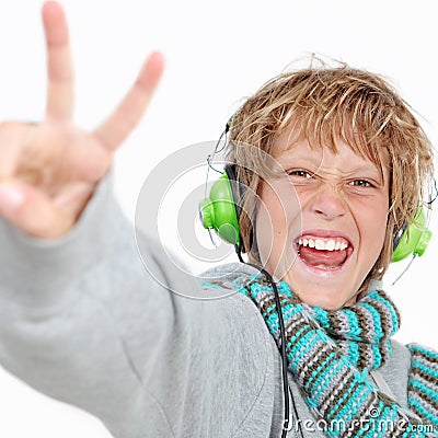 Happy kid v sign Stock Photo