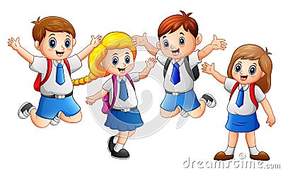 Happy kid wearing uniform going to school Vector Illustration