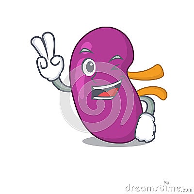 Happy kidney cartoon design concept show two fingers Vector Illustration