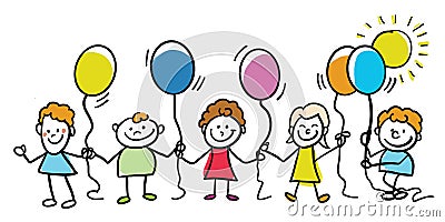 Happy kids with balloons together Vector Illustration