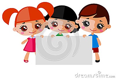 Happy kids with banner Vector Illustration