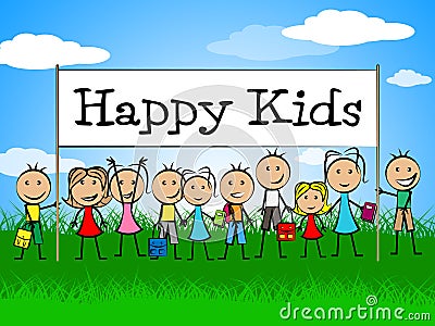 Happy Kids Banner Represents Jubilant Happiness And Child Stock Photo