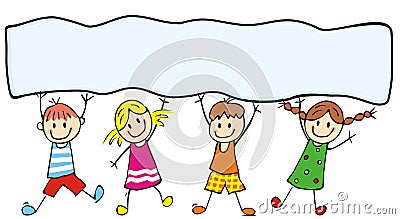 Happy kids and banner, vector icon, funny illustration Vector Illustration