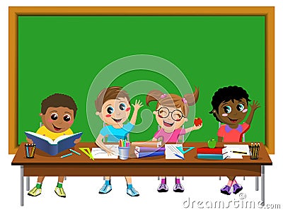 Happy kids children classroom blank blackboard isolated Vector Illustration