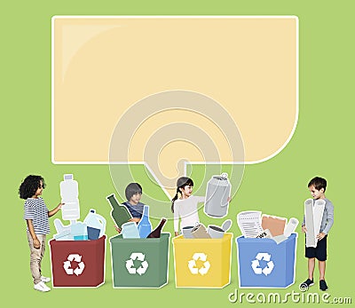 Happy kids collecting trash for recycling Stock Photo