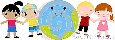 Happy kids and earth Vector Illustration