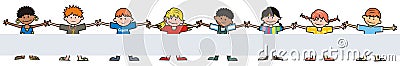 Happy kids, group of children, banner, vector icon Vector Illustration