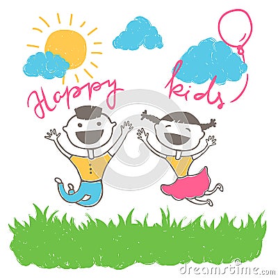 Happy kids having fun Vector Illustration