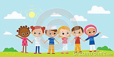 International Children`s Day. Summer background with children Vector Illustration