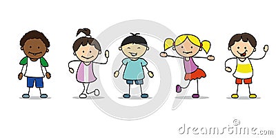 Happy kids illustration playing and dancing children, vector Vector Illustration