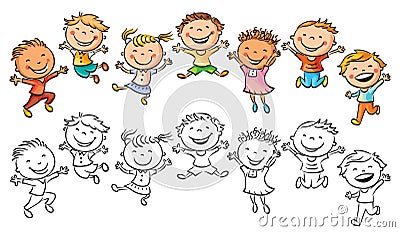 Happy Kids Laughing and Jumping with Joy Vector Illustration