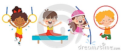 Happy Kids Making Various Sports Vector Illustration