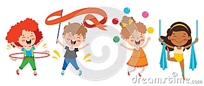 Happy Kids Making Various Sports Vector Illustration